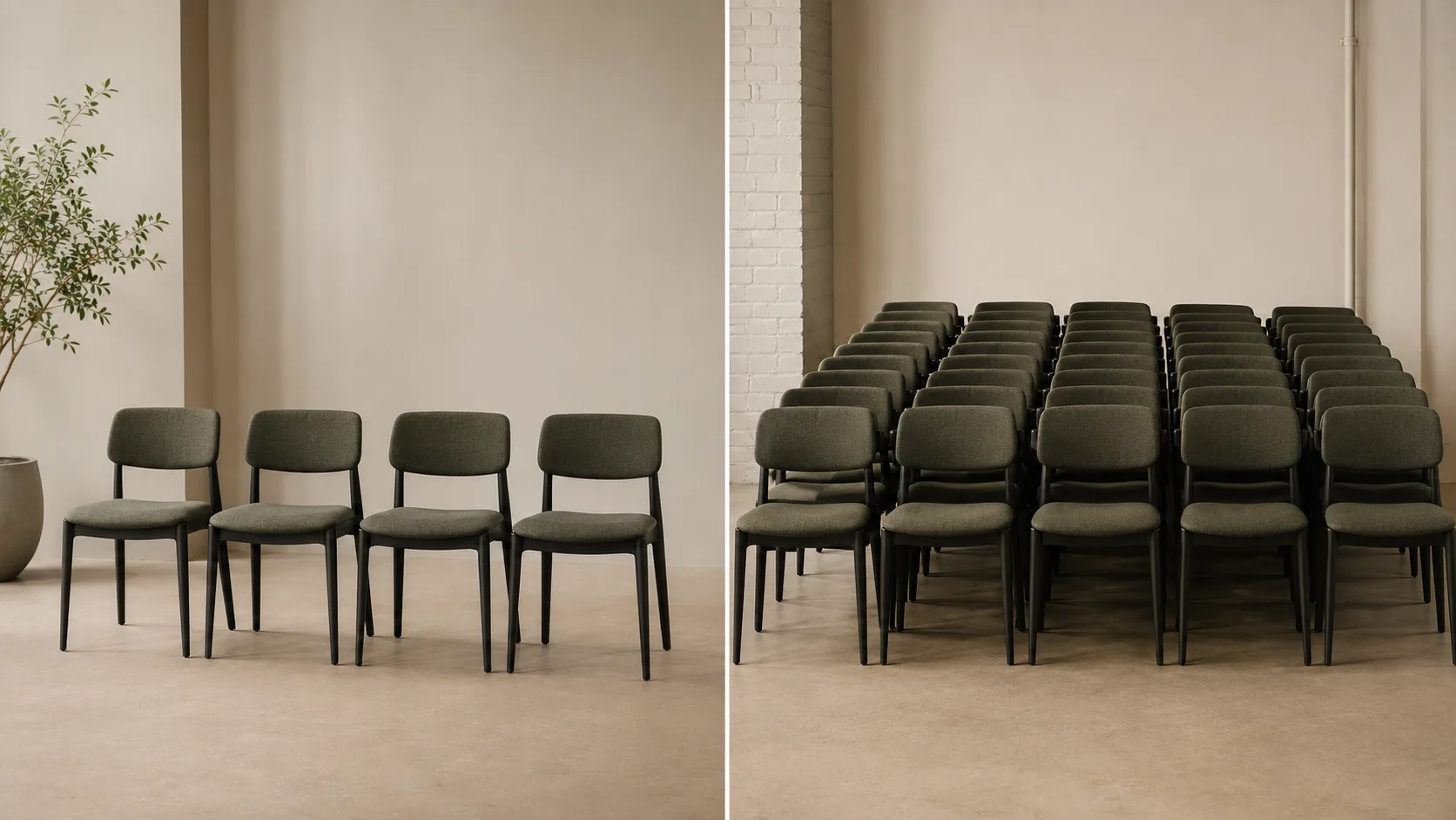 Commercial furniture small versus bulk order comparison showing different order quantities