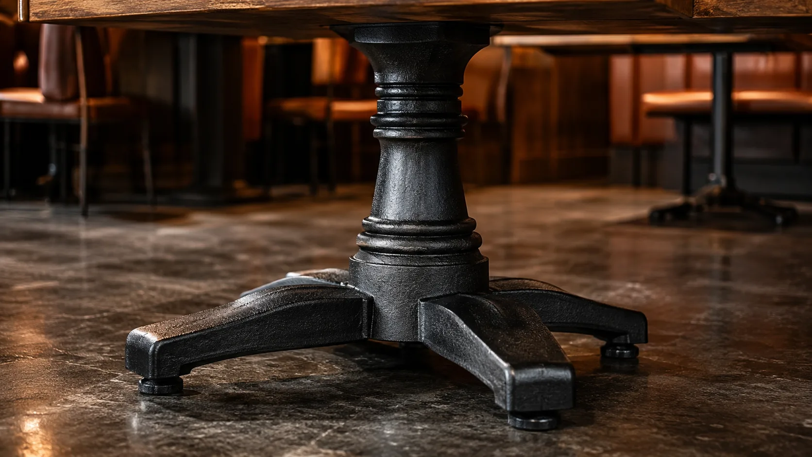 Commercial dining table base cast iron showing heavy commercial base construction
