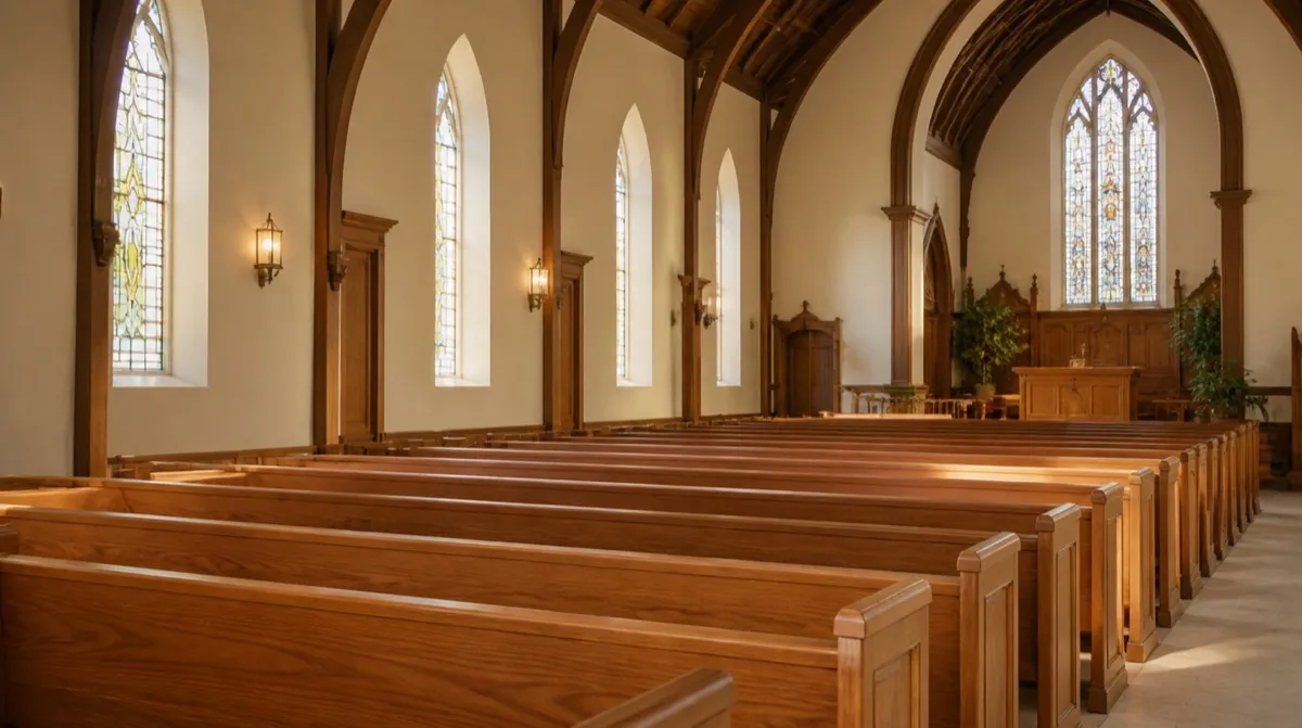 Sanctuary interior with rows of seating showing capacity layout for worship space