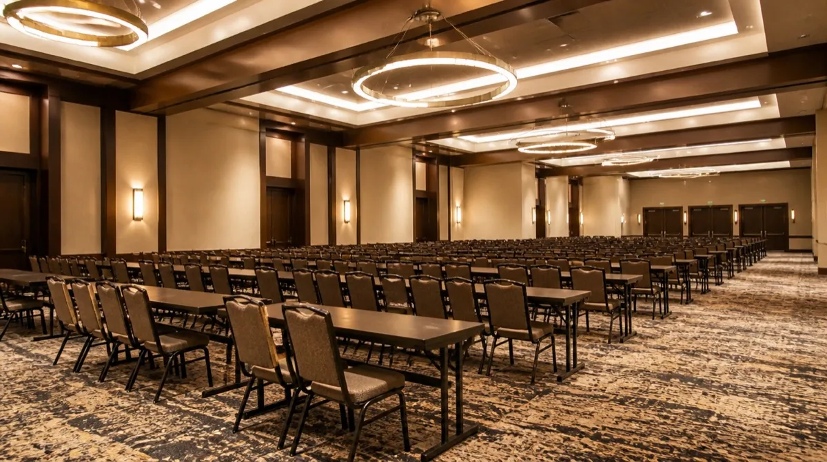 Corporate boardroom conference table set for a leadership meeting