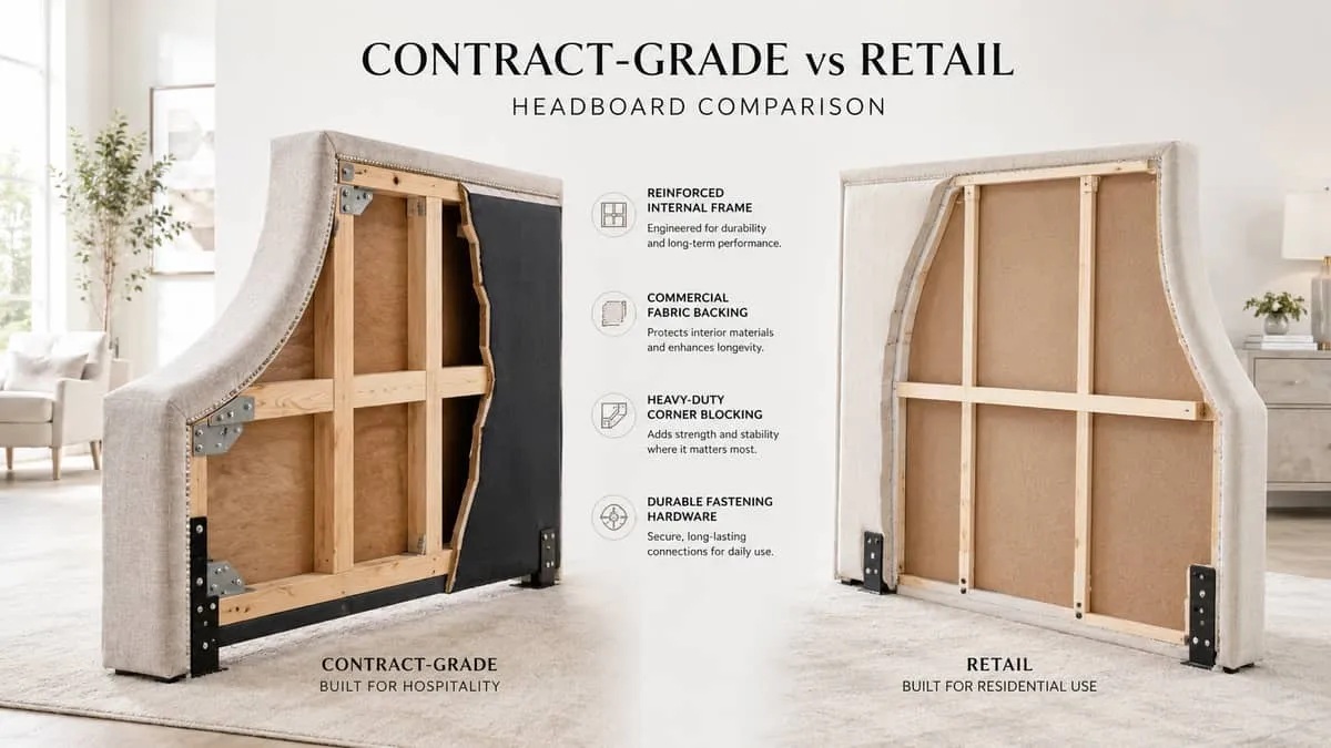Contract-grade hotel guestroom furniture with reinforced frame construction and commercial upholstery in Atlanta property