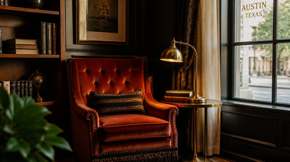 Boutique hotel lounge seating in a Cheyenne Historic Depot District property built for Frontier Days occupancy surges