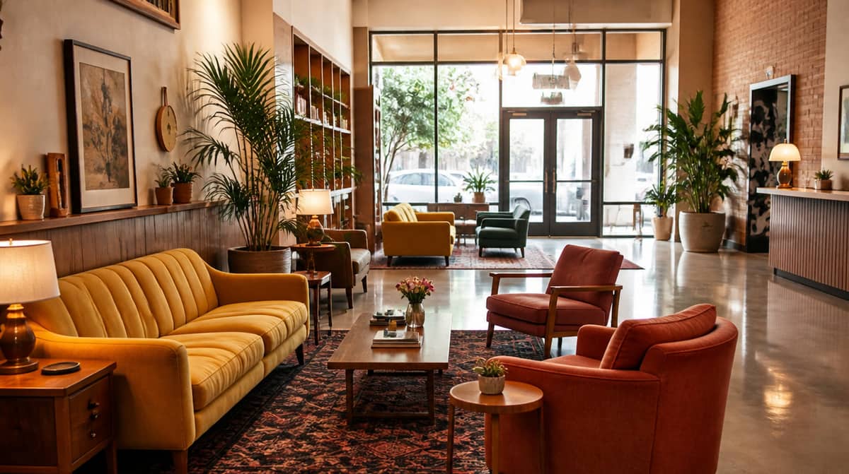Augusta hotel lobby chair with weather-resistant performance upholstery and solid hardwood frame showing commercial construction detail