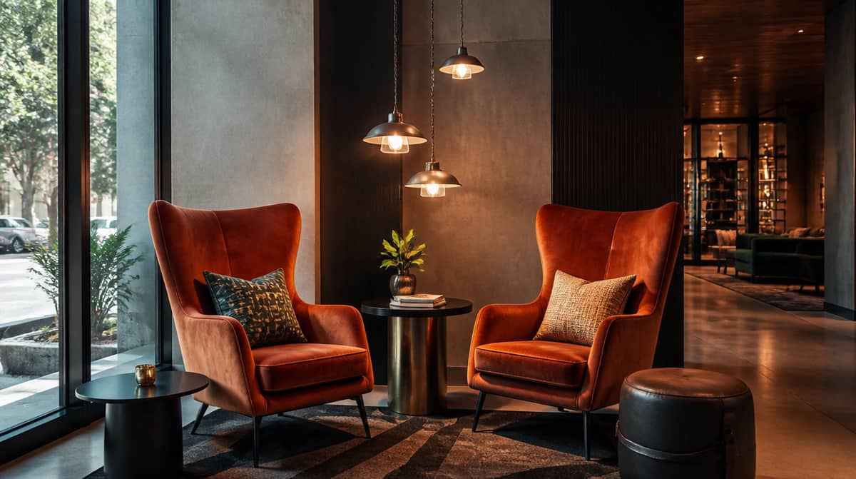 Cheyenne hotel lobby lounge seating with contract-grade upholstery and reinforced hardwood frames suited to a high-turnover Wyoming property