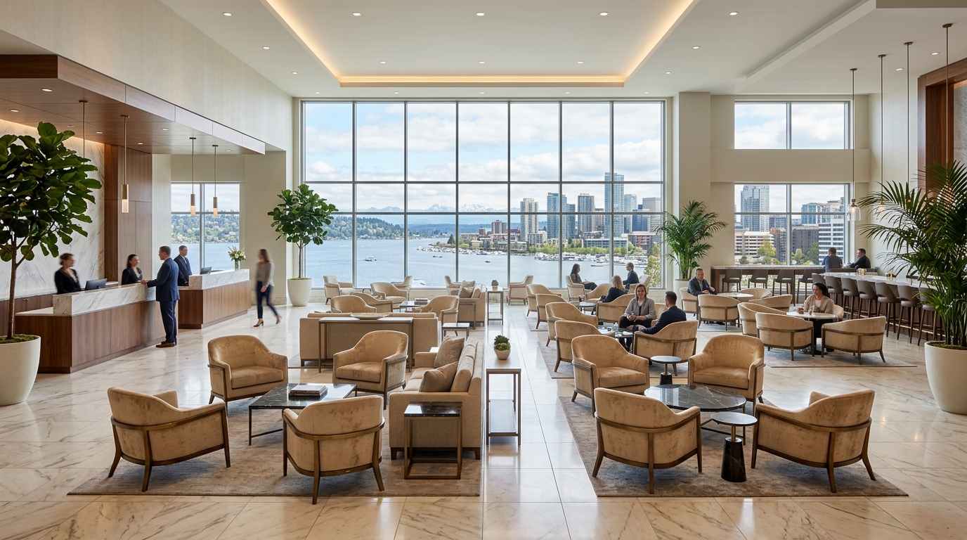 Fargo boutique hotel lobby chair with moisture-resistant performance upholstery and reinforced frame joinery suited to a cold, dry regional climate