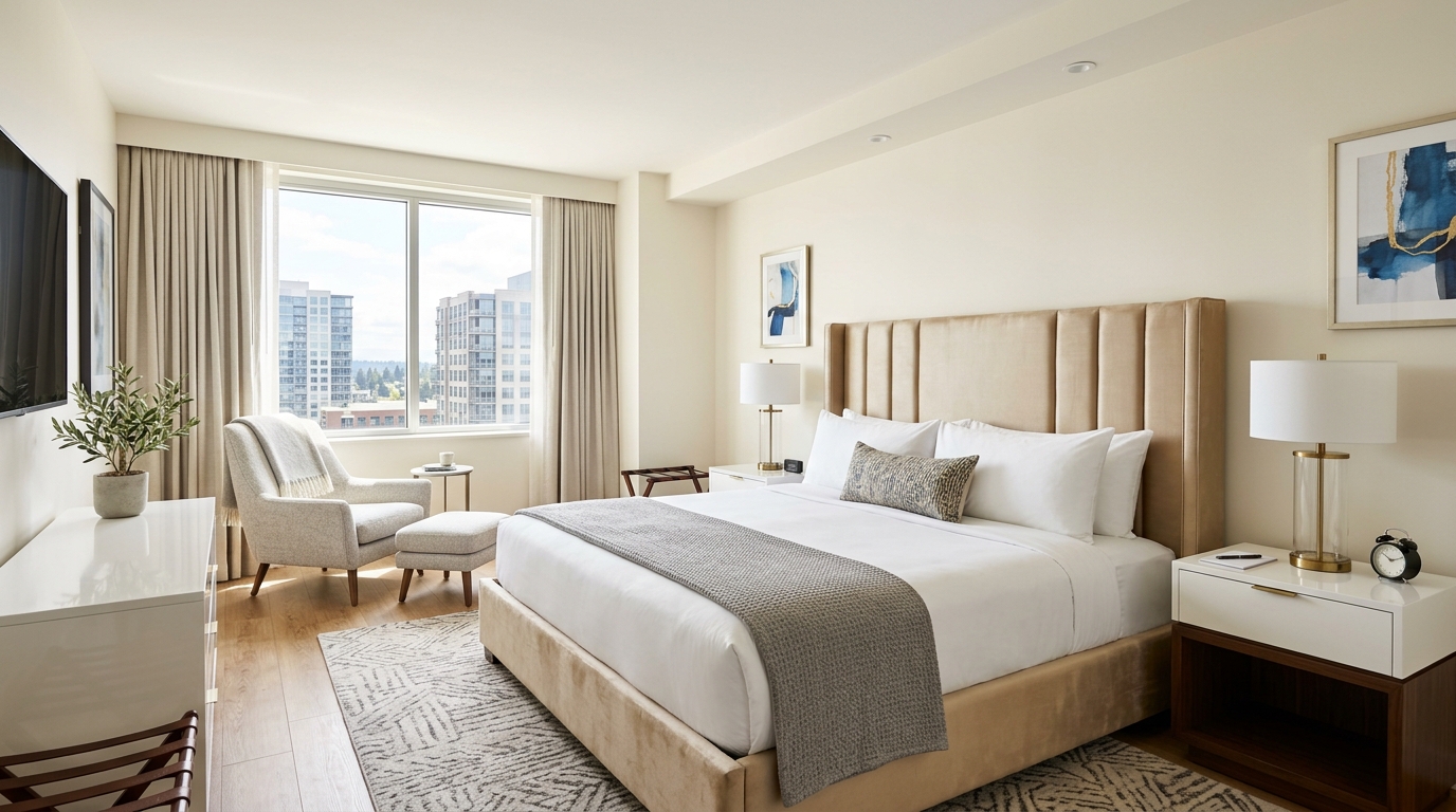 Hotel renovation furniture delivery staged by floor in occupied Honolulu property showing phased FF&E procurement coordination