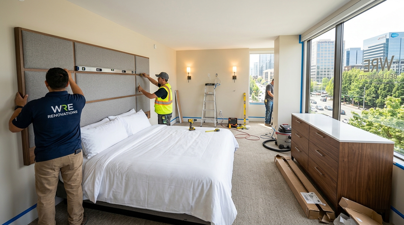 FF&E lead time planning timeline for Honolulu hotel renovation showing procurement milestones against construction schedule