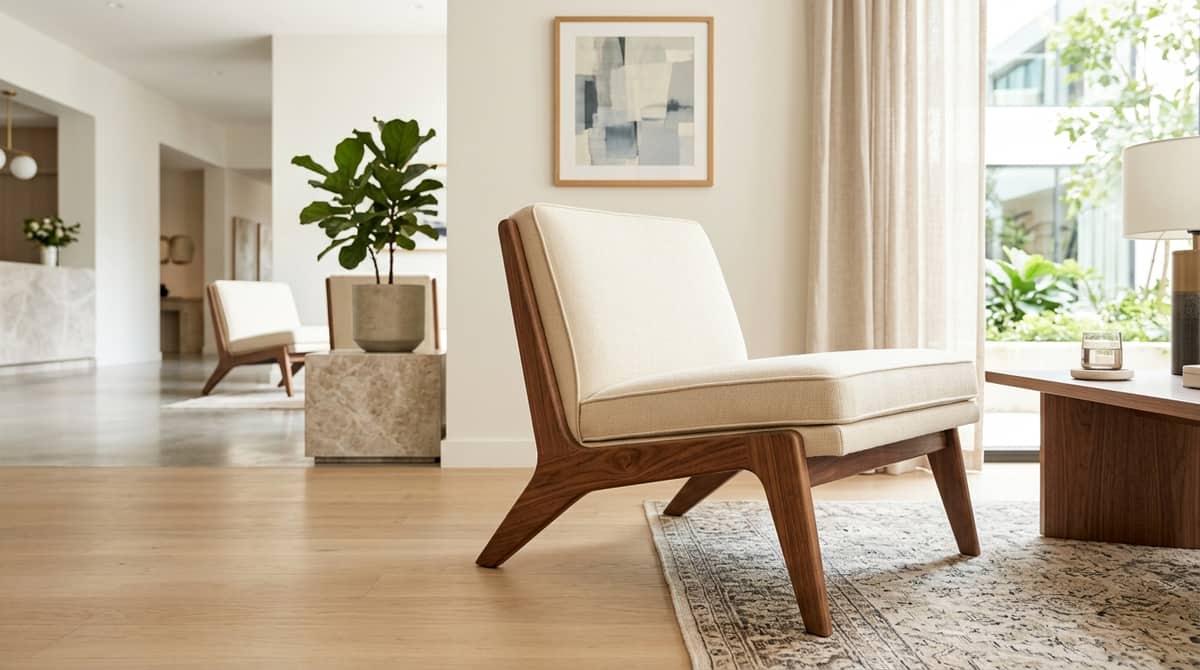 Burlington hotel lobby chair with moisture-resistant performance upholstery and solid hardwood frame showing commercial construction detail for Vermont winters