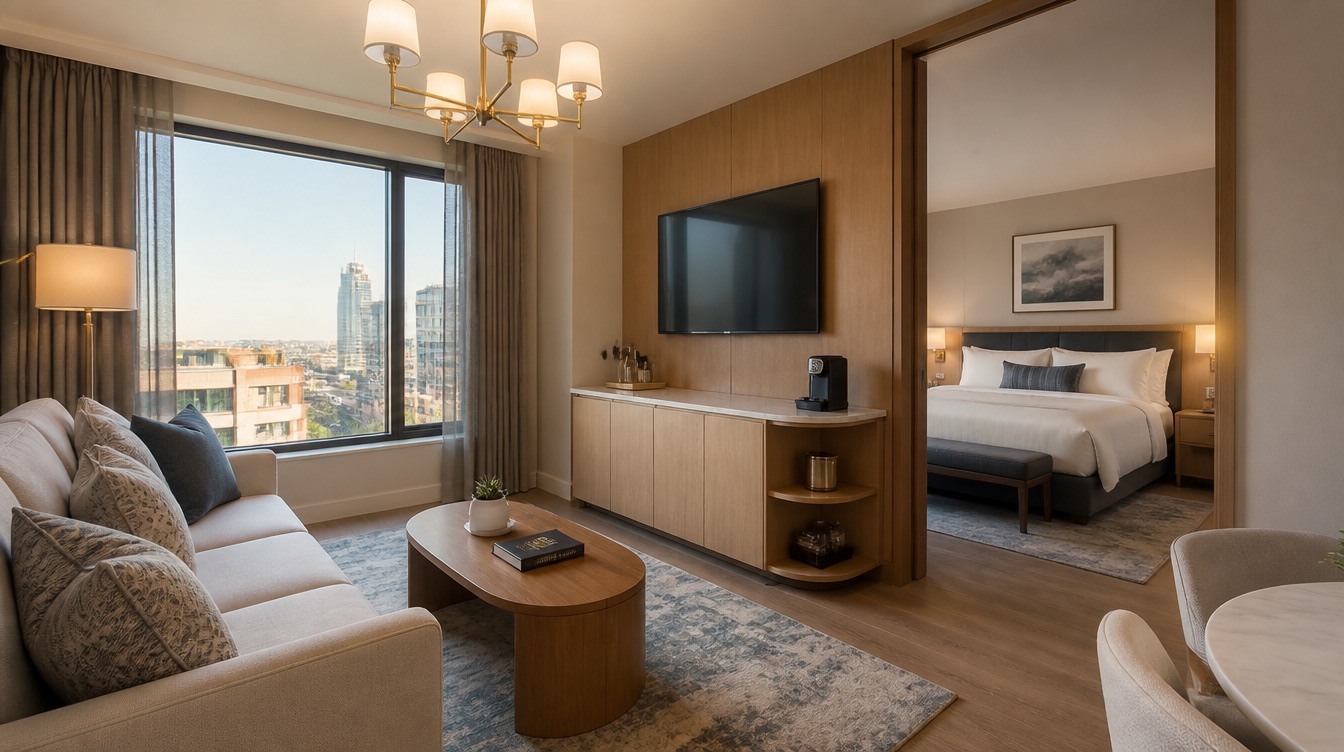 Contract-grade guestroom furniture with reinforced frame construction for an Albuquerque hotel renovation