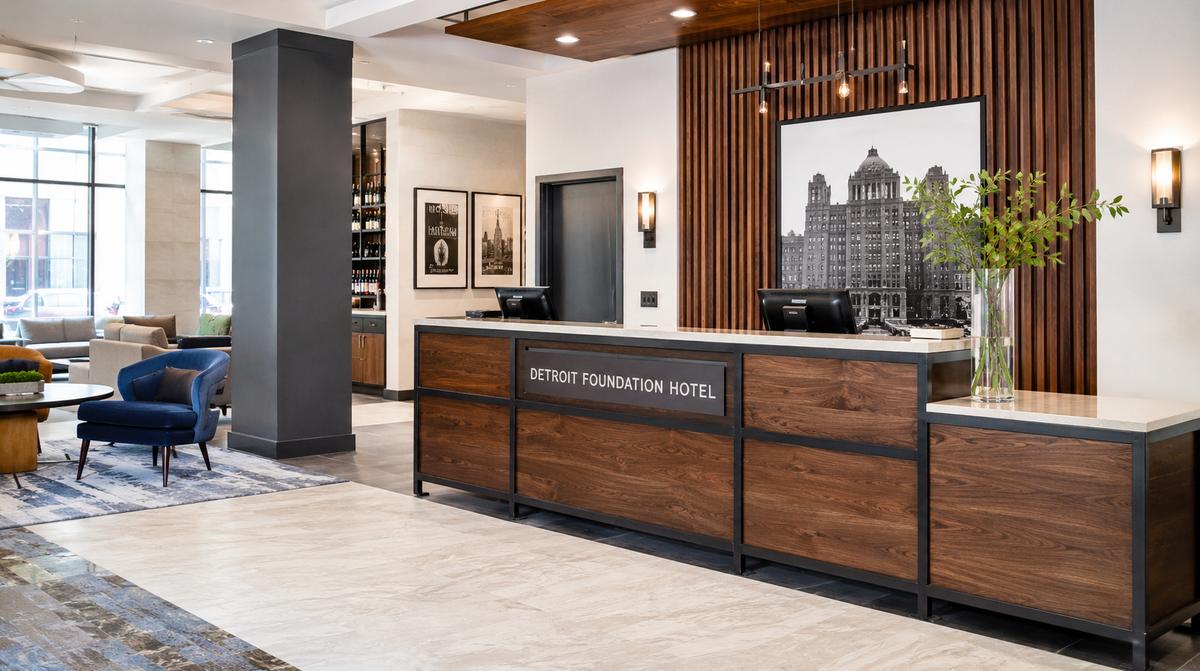 Providence hotel lobby furniture showing contract-grade lounge seating cluster with high-resilience foam and commercial-rated upholstery for high-volume guest traffic
