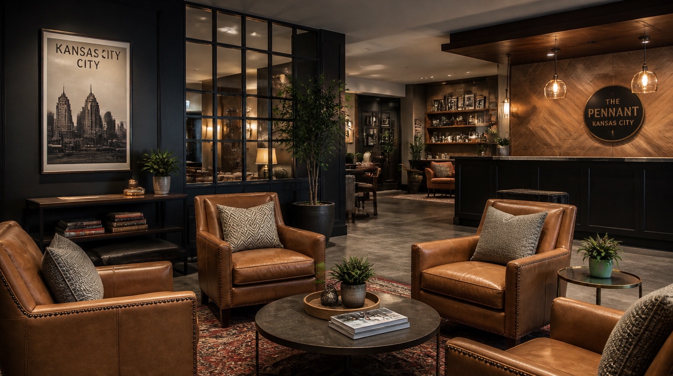Cedar Rapids hotel lobby chair with moisture-resistant performance upholstery and solid hardwood frame showing commercial construction detail suited to Iowa's humid summers