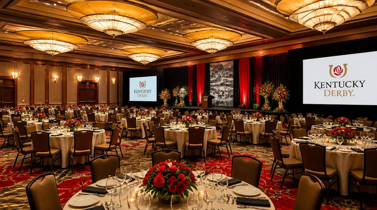 Banquet event furniture set up in a venue in Louisville