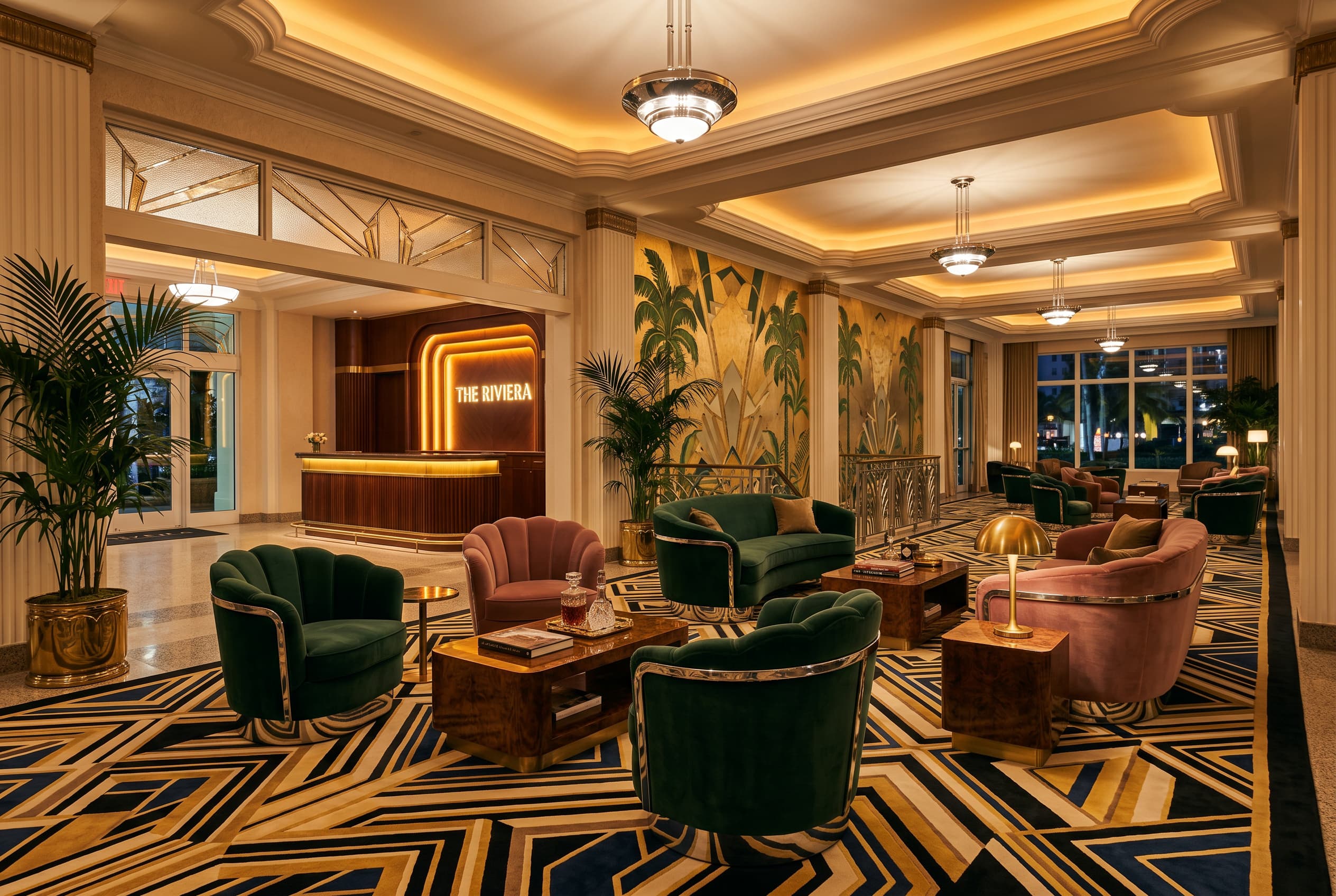 Boutique hotel renovation furniture in a Biloxi harbor-area property showing design-forward contract-grade guestroom pieces