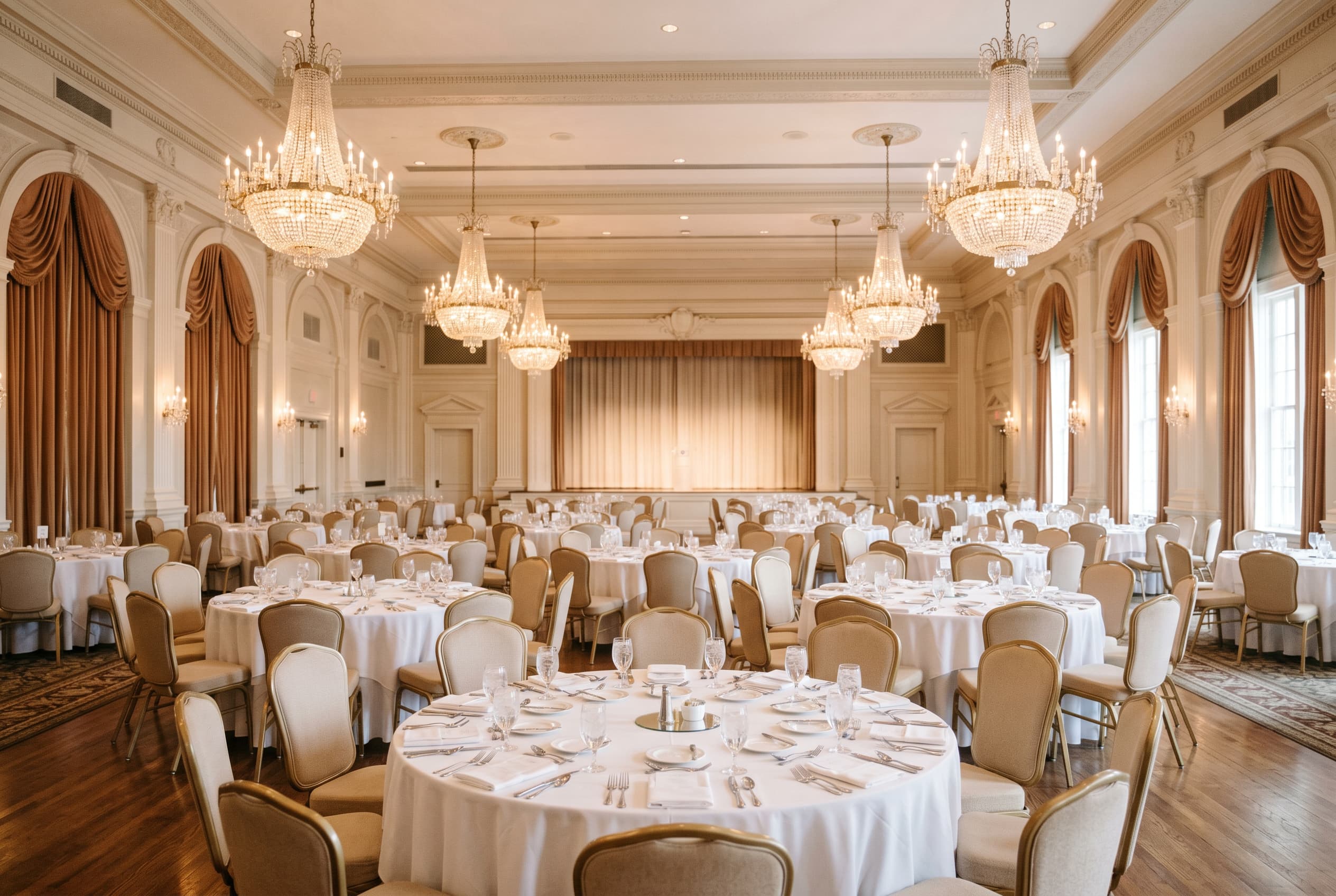 Cross back chairs set up in rows for a wedding ceremony