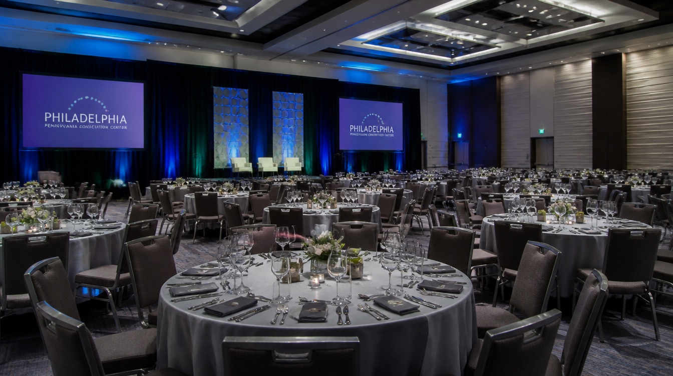 Rectangular tables and stacking chairs loaded for delivery