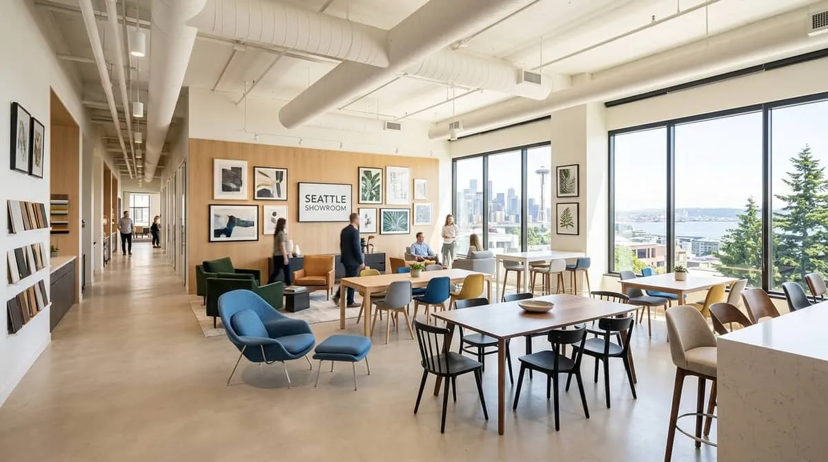 Seattle commercial furniture requirements for moisture tolerance, tech-sector hospitality, and Pacific Northwest aesthetics